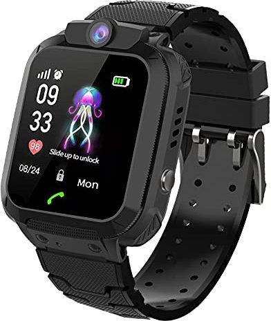 Enfants Smartwatch IP67 Étanche - Montre Intelligente LBS Localisateur avec Chat Vocal SOS Aide Montres Appareil Photo Numérique Mobile Téléphone Montre Cadeau Enfants pour Filles Garçons（S12 Noir）