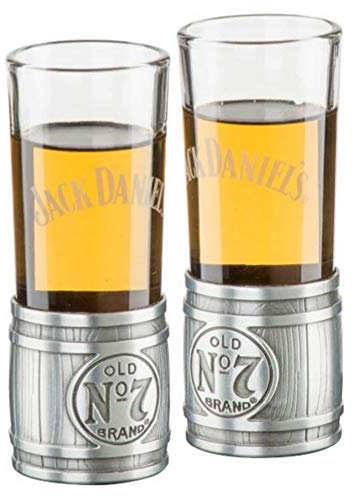 Jack Daniel's Metal Barrel Shooter Set (2) Glass/Metal Shot Glass Whiskey Bar