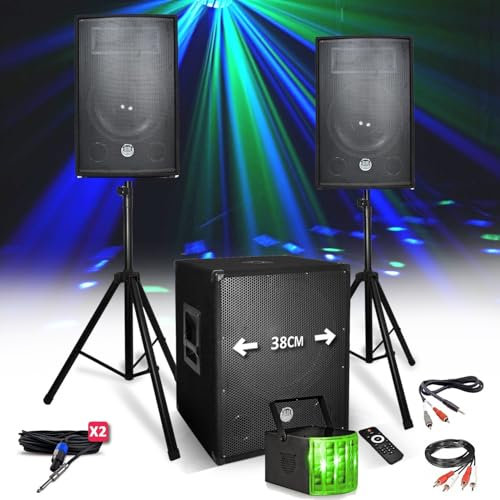 Kit Pack Sono BM Bmsonic 1512 2200W Enceintes + Subwoofer USB/Bluetooth + Pieds + Lumière Derby
