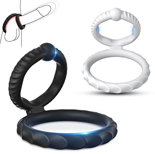 Greenpinecone Silikon Dual Penisring Erektion Set, Deluxe Cockring & Hodenringe SM Bondageset Sexspielzeug für Männer Paare (Weiß & Schwarz)