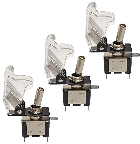 QitinDasen 3Pcs 20A / 12VDC Auto Kippschalter, mit Transparente Wasserdichte Abdeckung Weiße LED Kontrollleuchte, EIN/AUS 2 Position SPST 3-Polig Rocker Toggle Switch