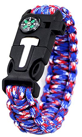 YzoTek Bracelet de Sport Camouflage Paracord - Bracelet de Survie 5 en 1 avec Outils D'urgence Multiples Boussole, Silex, Grattoir, Sifflet pour La Chasse et La Pêche en Pleine Nature