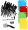hecef 25-Piece Professional Kitchen Knife Block Set – Titanium Coated Stainless Steel Sharp Knives with Sharpener, Chopping Board & Accessories