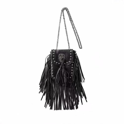FONETTOS Y2K Punk Fringe Bag, Novelty Tassel Gothic Western Cowboy Crossbody Purse Women Sourpuss Shoulder Rockstar Bags Halloween Accessory