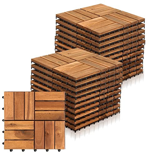 Yakimz 30 x 30 cm Holzfliesen aus Akazienholz, Anti-Rutsch-Bodenbelag, 22er Terrassenfliese, 2m² Bodenbelag Drainage Klicksystem Terrasse Balkon Garten, Braun
