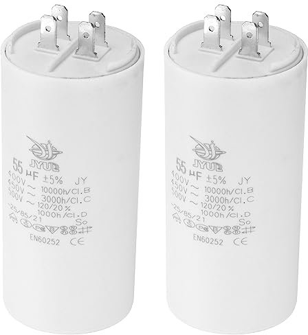 PATIKIL CBB60 55uf Funcionamiento Condensador, 2 Uds CA 450V 4 Pines 50/60Hz Doble Inserción Cilindro Fondo para Aire Acondicionado,Agua Bomba, Motor Estrella 105 x 50mm