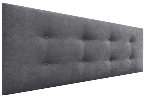 DHOME Kopfteil für Bett, gepolstert, 8 cm dick, gepolsterter Kopf, ACUALINE Stoff und Kunstleder, für Doppelbett (Stoff Aschgrau, 160 cm (Betten 150/160))