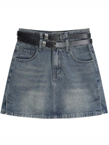 SWEPER Jupe Courte Femme - Mini Jupe Solide Mode Vintage Taille Haute Jupes Slim pour Femmes Élégantes Chic Décontractées avec Doublure Jupe en Jean, Style A, L
