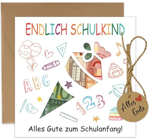 JOYEASE Emballage de cadeaux en argent avec enveloppes, carte de rentrée des classes - Idées de remplissage - Cornet d'école - Cadeau de rentrée des classes pour filles et garçons (blanc)