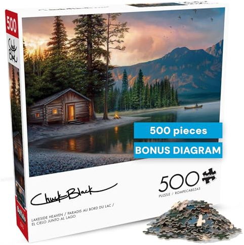 Buffalo Games – Lakeside Heaven Jigsaw Puzzle, 500 Piece Puzzle for Adults, Peaceful Lake Landscape Art by Chuck Black