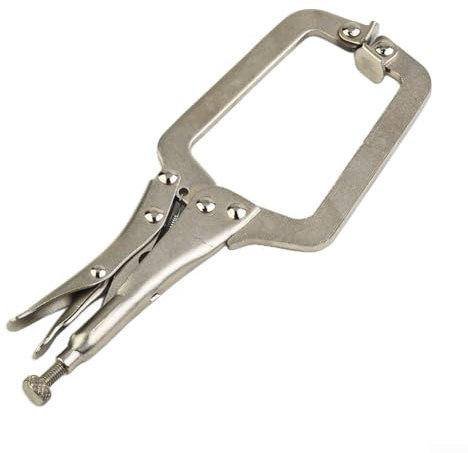 Eawfgtuw C-Klemme, Schweißzange, Holzzapfen-Locator-Werkzeug, breite Öffnungsbacken, einstellbarer Druck, 22,9 cm Länge, silber, industrielles Design