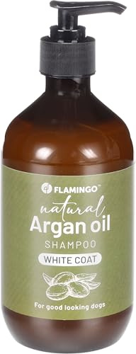 Shampoing Chien - shampoing pour Chien - 500ml - pour pelange Blanc - Convient à Tous Les Types de Pelage et de Peau - Restaure la blancheur - Flamingo Shampooing Naturel à l'huile d'argan