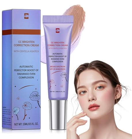 CC Cream före make-up, full cover concealer med lugnande effekt, färgkorrigeringskräm för naturligt evenemang, fukt och SPF-skydd, alla hudtyper (lila)