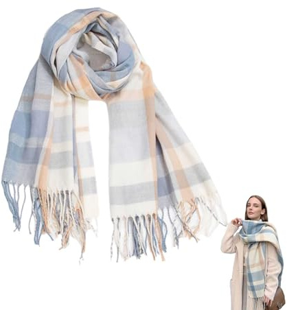 HOOPOE Vinterdamscarf, sjal dam vinter varm unisex, mjuk och bekväm damhalsduk 195 cm x 60 cm, Blå, vit, 195cm x 60cm