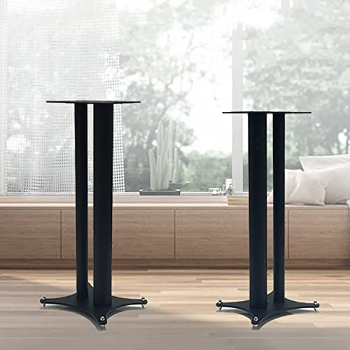 Soportes de altavoces de acero para estantería y altavoces satélite, soporta hasta 132 libras, mejora la calidad del sonido, 55 cm de altura, diseño elegante para cine en casa