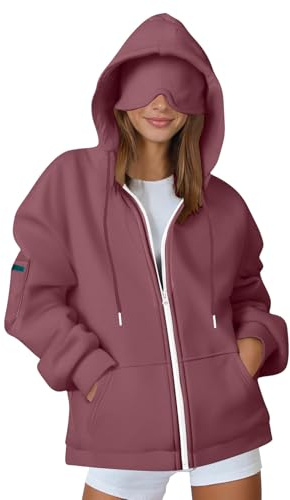 Felpa con cappuccio da viaggio con maschera per gli occhi integrata in aereo da viaggio oversize felpe da donna autunno inverno casual comode felpe a maniche lunghe con cappuccio pullover con zip