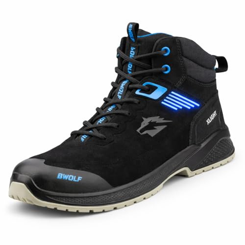 BWOLF Noir HIS3S Sicherheitsschuhe Herren ESD – Hochgeschnittene Arbeitsschuhe mit Verbundkappe & Kevlar-Durchtrittschutz, wasserdicht, öl- & rutschfest (Black, 45)