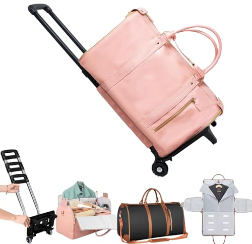Hopfällbar Resväska Med Hjul, Multifunktionell Rullväska, Skrynkelfritt Hände Fack För Klädförvaring, Avtagbart Vagnssystem, Affärsreseväska För Weekendresor (Pink)