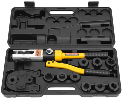 Hydraulisk tång 10T, presstång för rör 12 28 mm, presstång set med 10 matriser V M typ, rörpress med 360 graders huvud, manuell pressverktyg pressare (gul)