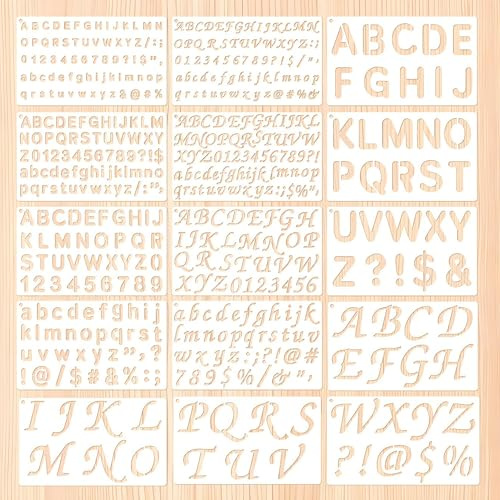 15 Pack Letter Stencils for Painting, Reusable Alphabet and Number Stencil Set, PET Plastic Templates for Wood, DIY Crafts, Scrapbook, Journaling