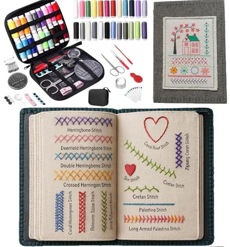Pekoluta Libro Kit De Bordado Para Principiantes Con Instrucciones, Libro De Puntada De Bricolaje, Herramientas Completas Tutorial Portátil Instruccional - Juego Para Punto De Aguja DIY Manual