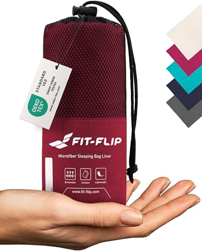 Fit-Flip Sábana Saco de Dormir Ultraligero, Forro de Saco de Dormir de Microfibra con Compartimiento de Almohada añadido, Saco sábana (Color: Vino Tinto)