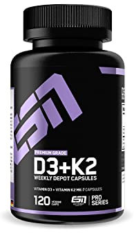 ESN Vitamina D3 + K2, 120 capsule, per il sistema immunitario, le ossa e la produzione di sangue, vegan e made in Germany