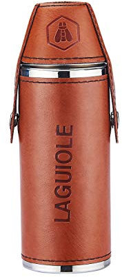 LAGUIOLE - Flasque à alcool avec 2 verres - Coffret cadeau Noël, anniversaire - Contenance 8 OZ - 235 ml - Idéale pour transporter tous types d'alcool