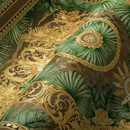 VERSACE WALLPAPER Dschungel Tapete Luxus 387033 Grün Palmen Gold Braun Designer Logo Medusa 10,05x0,70m Made in Germany