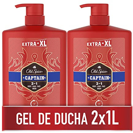 Old Spice Captain Gel De Ducha Y Champú Para Hombres 2x1000ml, Gel Para Cara, Cuerpo Y Pelo 3 En 1 Multiusos, Frescura Duradera, Fragancia Excepcional, Limpieza Profunda