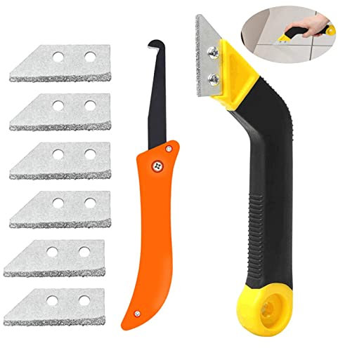 8 Piezas Rascador Juntas Azulejos,Removedor De Lechada Rascador de Juntas para Eliminar Mortero para Juntas Con 6 Piezas De Repuesto De Cuchillas para Juntos Azulejos de Piso y Pared