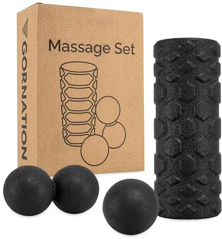 GORNATION Faszien Set, 3-teiliges Massage Set für effektive Erholung, Verspannungen lösen und verbesserte Fitnessleistung, Faszienrolle, Erdnussball und Faszienball, Massage Roll