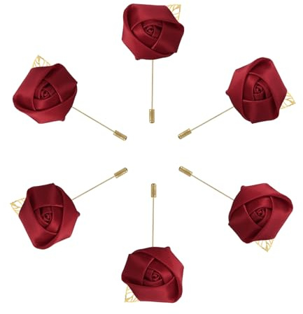 sourcing map 6 Pcs Groom Boutonnieres Rose Boutonnieres Pins for Men Wedding Ceremony Anniversary Formal Dinner Party Wine Red