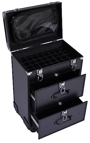 biniliubi Frisörvagn lådor arbete salong professionell multifunktionell hjul resväska aluminium resor kosmetisk makeup vagn låda låda verktyg stor kapacitet, svart, noire