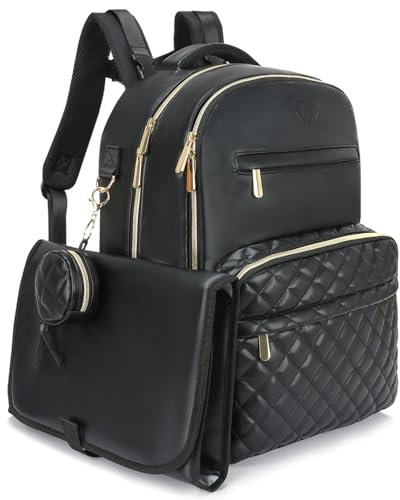 Large PU Leather Diaper Bag Backpack Set (3-Piece) – Baby Bag with Large Changing Pad, Insulated Warm/Cool Bottle Pockets Organization, Newborn Essentials Travel Gift for Mom & Dad, Best Baby Shower