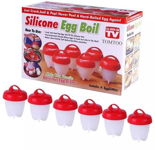 FIYSON Lot de 6 cuiseurs à œufs sans coquille - En silicone - Pour la cuisson des œufs - Anti-adhésif - En forme d'œuf - Sûr et sain