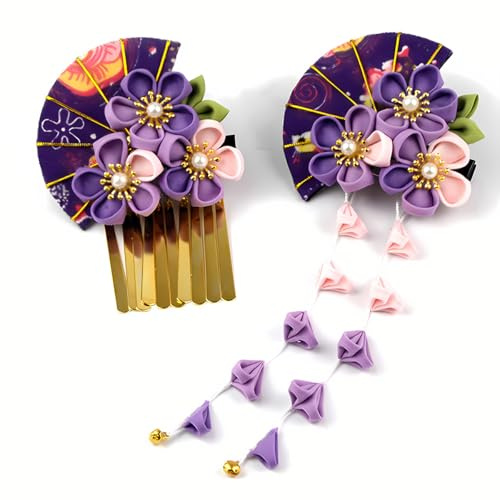 Set di 2 fermagli per capelli da donna a forma di kimono giapponese, con nappa, accessori per capelli tradizionali Kanzashi