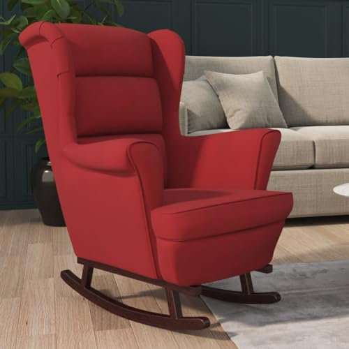 Homgoday Silla mecedora con patas de madera de haya roja, vino, terciopelo, sillas de exterior, muebles de jardín, muebles de exterior, patio, terraza, decoración