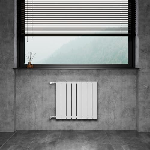 WITEN&NOCK Designheizkörper Flach Paneelheizkörper Weiß 600 x 550 mm Einlagig mit Seitenanschluss Austauschheizkörper Nabenabstand 500 mm inkl. Thermostatventile