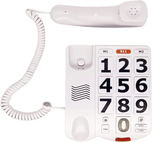 Telefono fisso con filo per anziani, grande pulsante con quadrante di emergenza SOS, volume extra forte, compatibile con apparecchi acustici, funzionamento facile per anziani