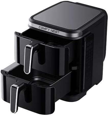 Comfy Nest, Friteuse à air double panier 11L, Air Fryer, cuisson simultanée, écran tactile numérique, technologie Rapid Air, sécurité renforcée, facile à nettoyer - 5,5L, Noir