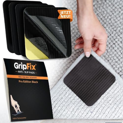 GripFix® Teppich Antirutschunterlage – STARKER Halt OHNE RÜCKSTÄNDE – MEHR Sicherheit IM Alltag – Waschbare & Wiederverwendbare Pads, 4er-Set | 8er-Set | 12er-Set (4, Schwarz)