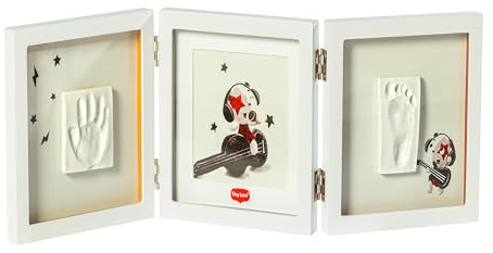 Tiny Love Double Frame Photo, Cadre Personnalisé, Empreinte Main Pied Bebe, Kit Cadre Bebe Argile, Kit Empreinte, Testé Dermatologiquement, Cadeau Naissance, Coffret Tout-en-un, Tiny Creations, White