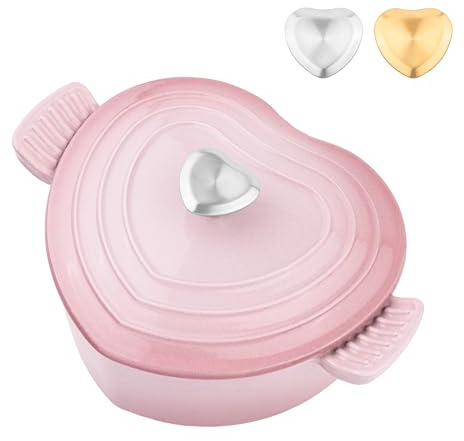 Mabeeze Schmortopf aus emailliertem Gusseisen in Herzform – Schmortopf mit Deckel, Farbverlauf rosa – antihaftbeschichtet, ofenfest, kompatibel mit allen Herdarten – ideal zum Backen, Schmoren