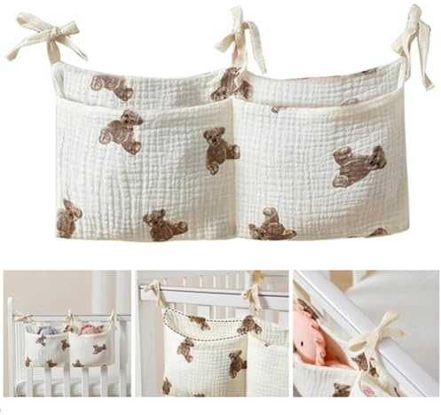 TSUOUKL Borsa Appendere per Lettino, Organizer per Cameretta dei Bambini, 2 Tasche, Tasche Portaoggetti Letto, Portaoggetti Tasca Appendere per Letto Usato Riporre Vestiti Pannolini Giocattoli