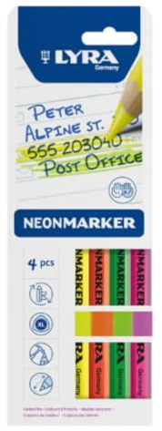 LYRA Neonmärkpenna set om 4, lackerad, blandade färger