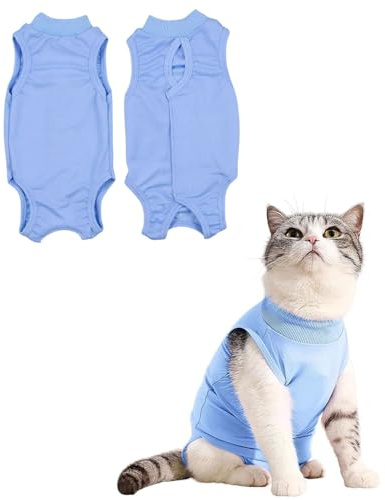 FUGLUS Traje de Recuperación Quirúrgica Profesional para Gatos,Ropa Postoperatoria para Heridas Abdominales,Chaleco Antifugas y Cómodo para Gatas,Alternativa al collar electrónico(S,Azul)