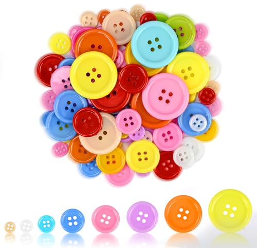 JAXICREY 200 botones de colores, botones de presión de plástico, redondos, botones de presión para coser, 4 agujeros para niños, botones grandes, botones de bebé para manualidades y manualidades