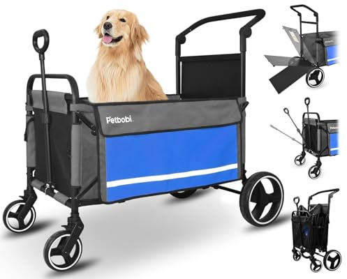 Petbobi Dog Wagon for Large Dogs, Push & Pull Foldable Pet Cart with Ramp