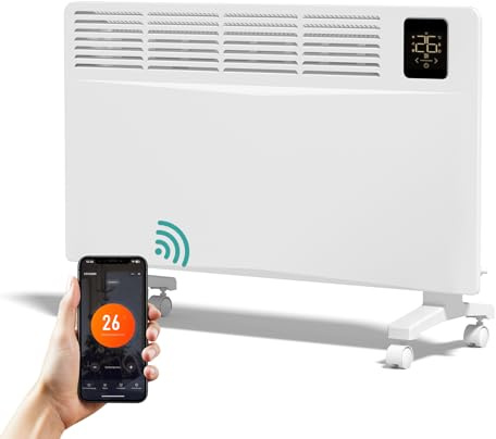 EMKE Calefacción eléctrica de bajo consumo 2000 W, calentador convector inteligente eléctrico con WiFi y control de aplicación, radiador eléctrico de pie o montaje en pared, color blanco